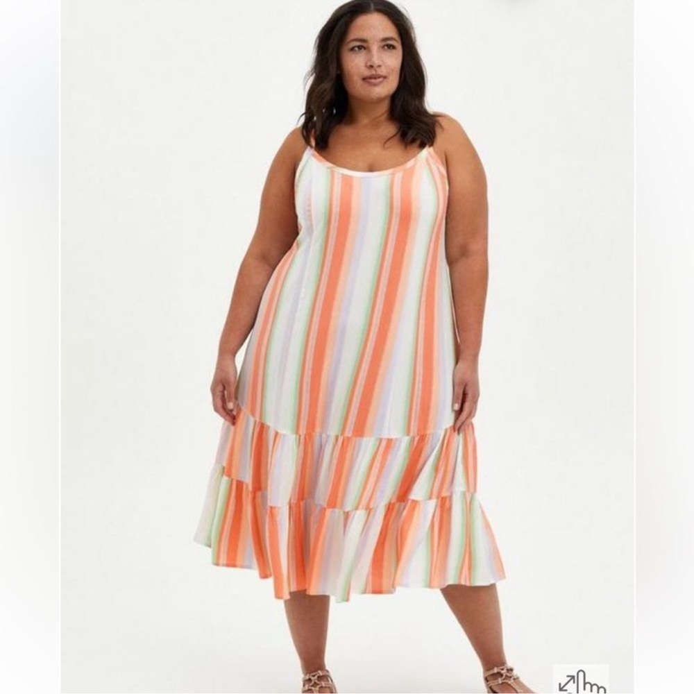 Torrid Striped Multicolor MIDI Challis Trapeze Dress, Tank style Sz 2 (18/20)